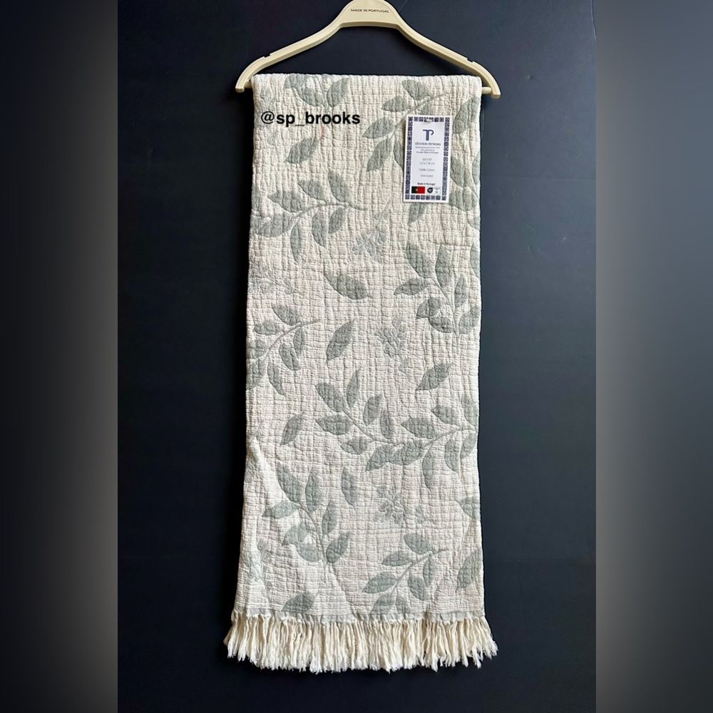 🎁Texteis Penedo Throw Blanket - Made in Portugal Cotton Blanket - Green Leaves
